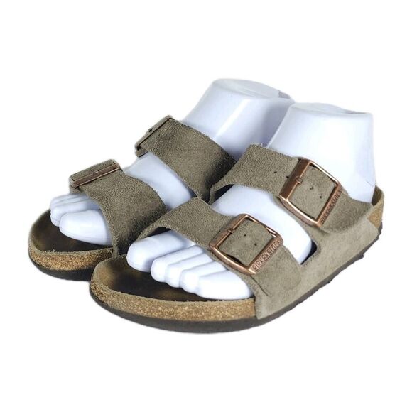 BIRKENSTOCK Women's Arizona US6 EU37 Taupe Suede 2 Straps Slide Sandals Shoes - Picture 1 of 16
